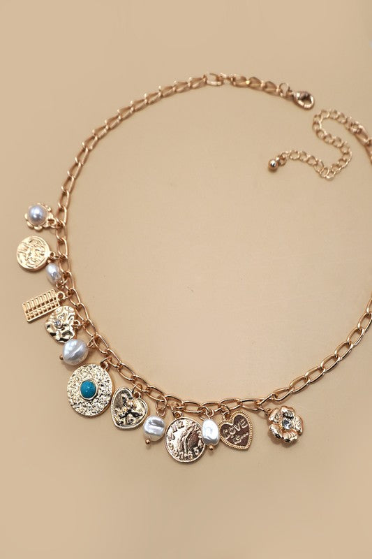 Turquoise Coin Charm Necklace - Ana Patricia Boutique
