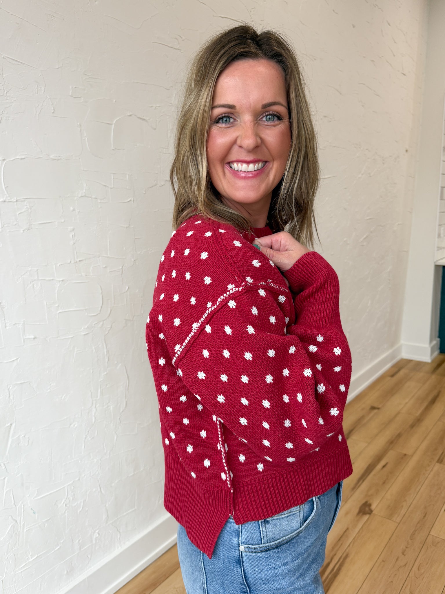 Polka Dot Sweater- Red - Ana Patricia Boutique