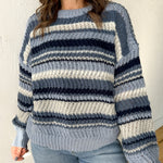 Crewneck Knit Stripe Sweater- Blue - Ana Patricia Boutique