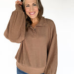 Half Button Waffle Knit Pullover - Ana Patricia Boutique