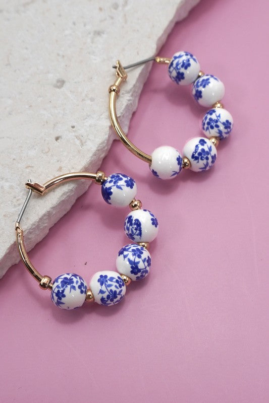Blue Ceramic Hoop Earrings - Ana Patricia Boutique