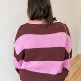 Bold Stripe Sweater- Burgundy/Pink