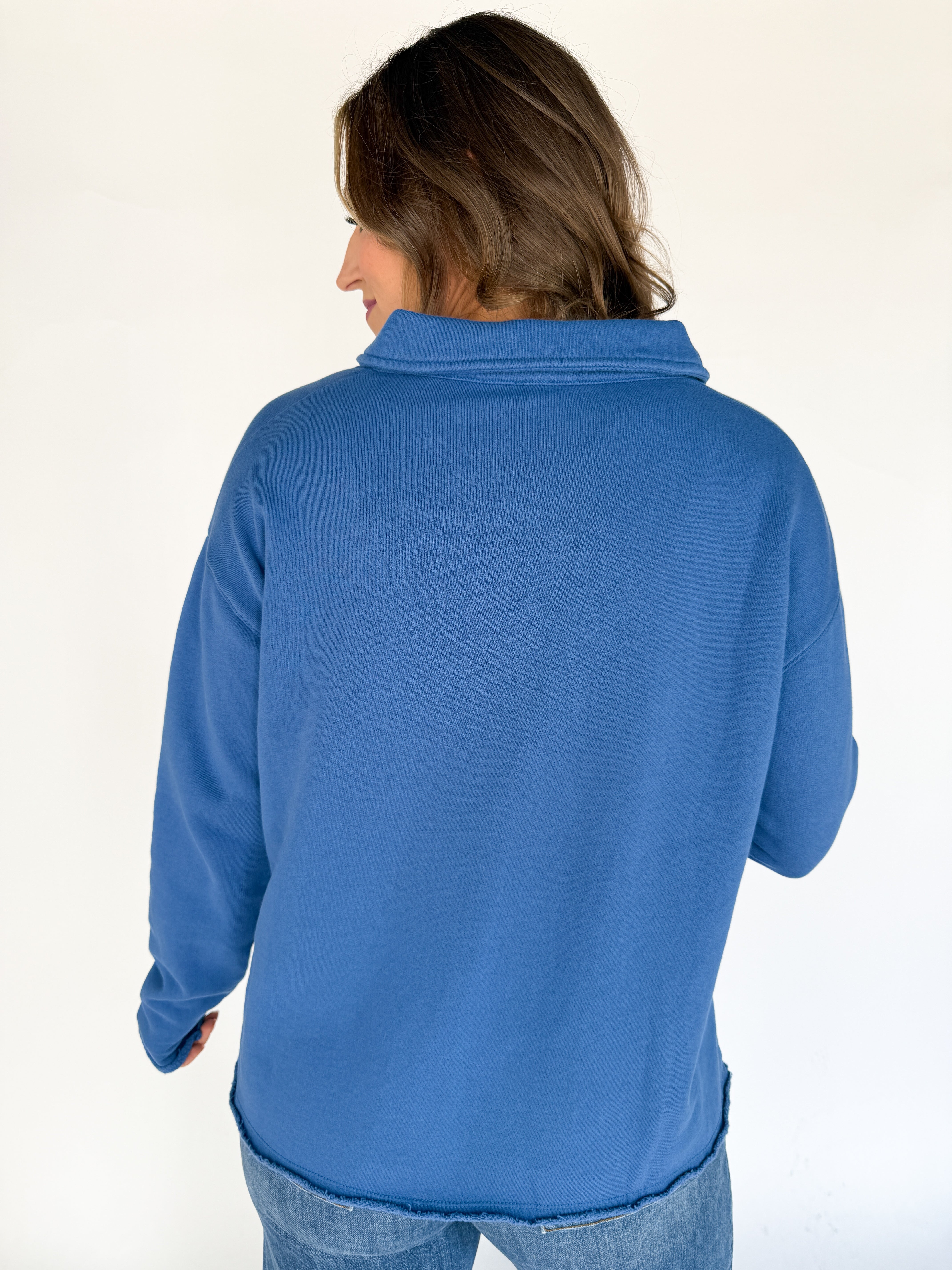 Long Sleeve Henley Top- Blue - Ana Patricia Boutique