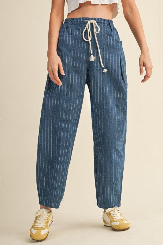 Pinstripe Barrel Jeans- Medium Wash - Ana Patricia Boutique