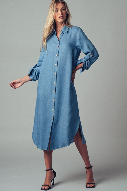 Denim Shirt Midi Dress - Ana Patricia Boutique