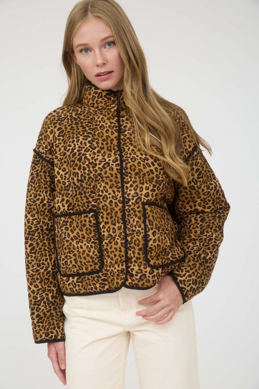 Quilted Puffer Jacket- Leopard - Ana Patricia Boutique