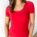 Butter Round Short Sleeve Top- Red - Ana Patricia Boutique