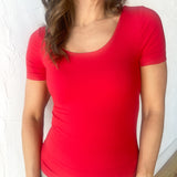 Butter Round Short Sleeve Top- Red - Ana Patricia Boutique