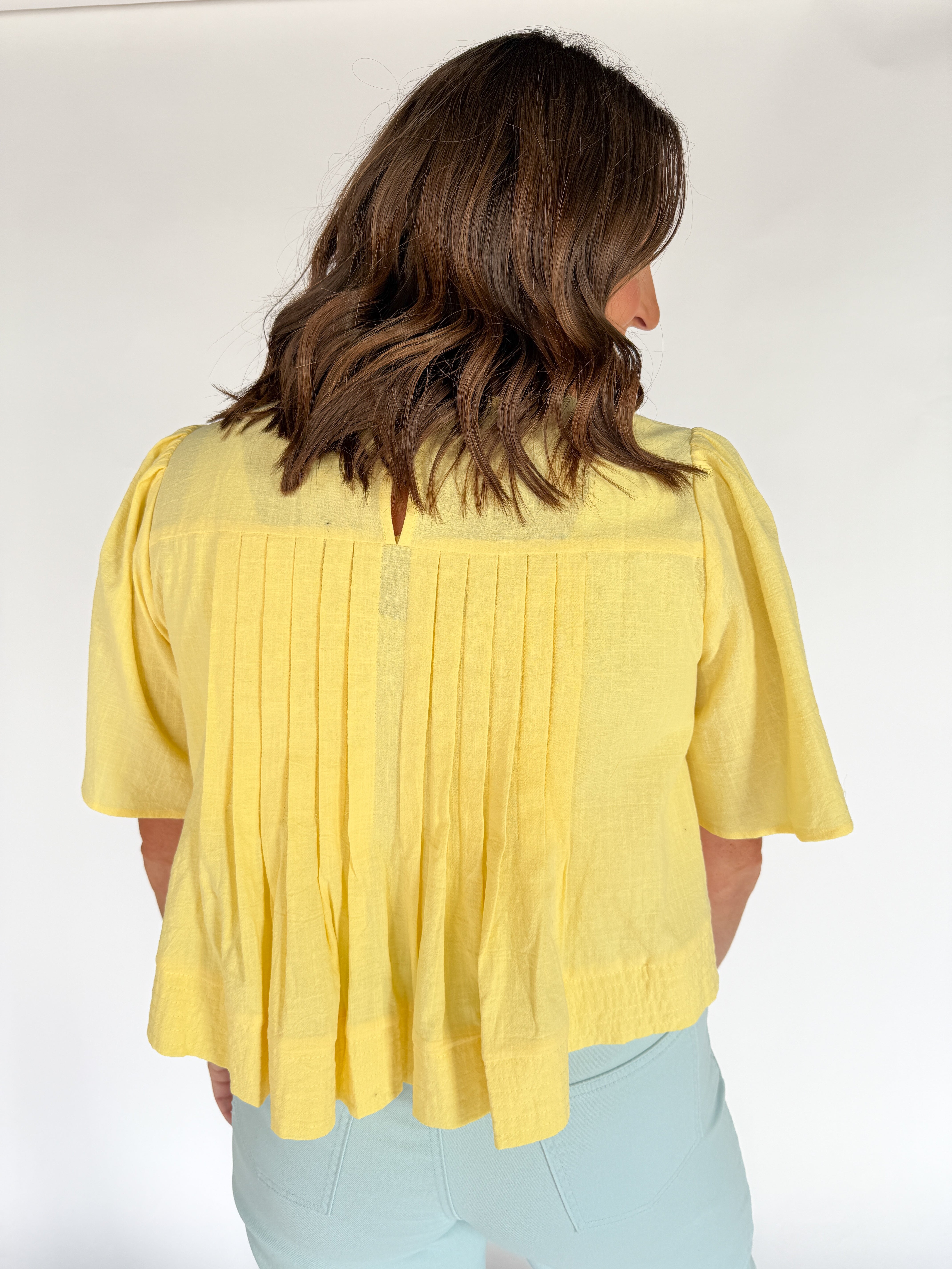 Flutter Sleeve Pintuck Top- Yellow - Ana Patricia Boutique