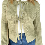 Knit Bow Cardigan Sweater- Olive - Ana Patricia Boutique