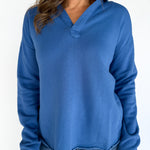 Long Sleeve Henley Top- Blue - Ana Patricia Boutique