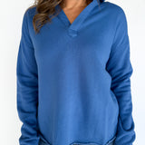 Long Sleeve Henley Top- Blue - Ana Patricia Boutique