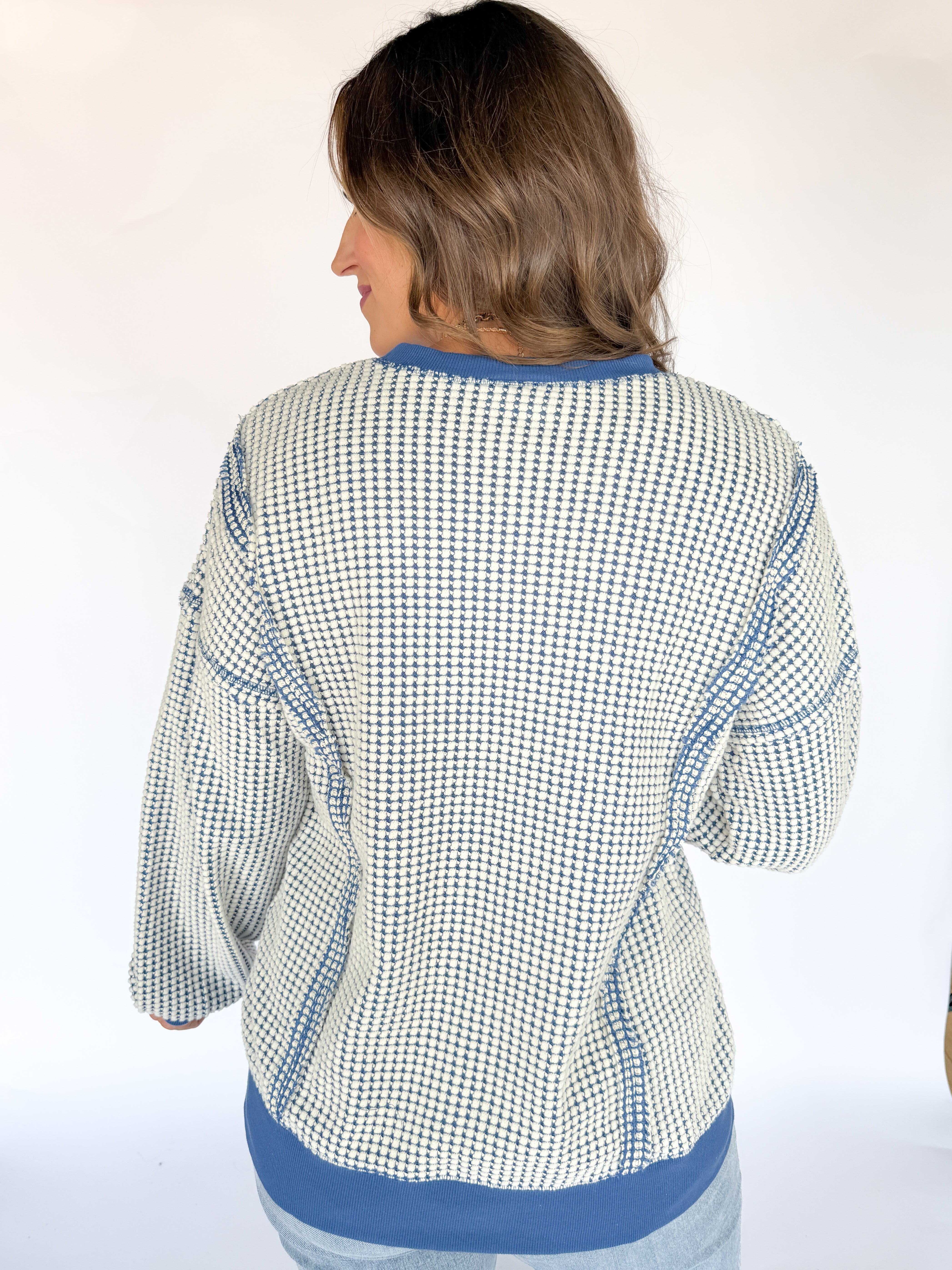 Oversized Waffleknit Pullover- Navy - Ana Patricia Boutique