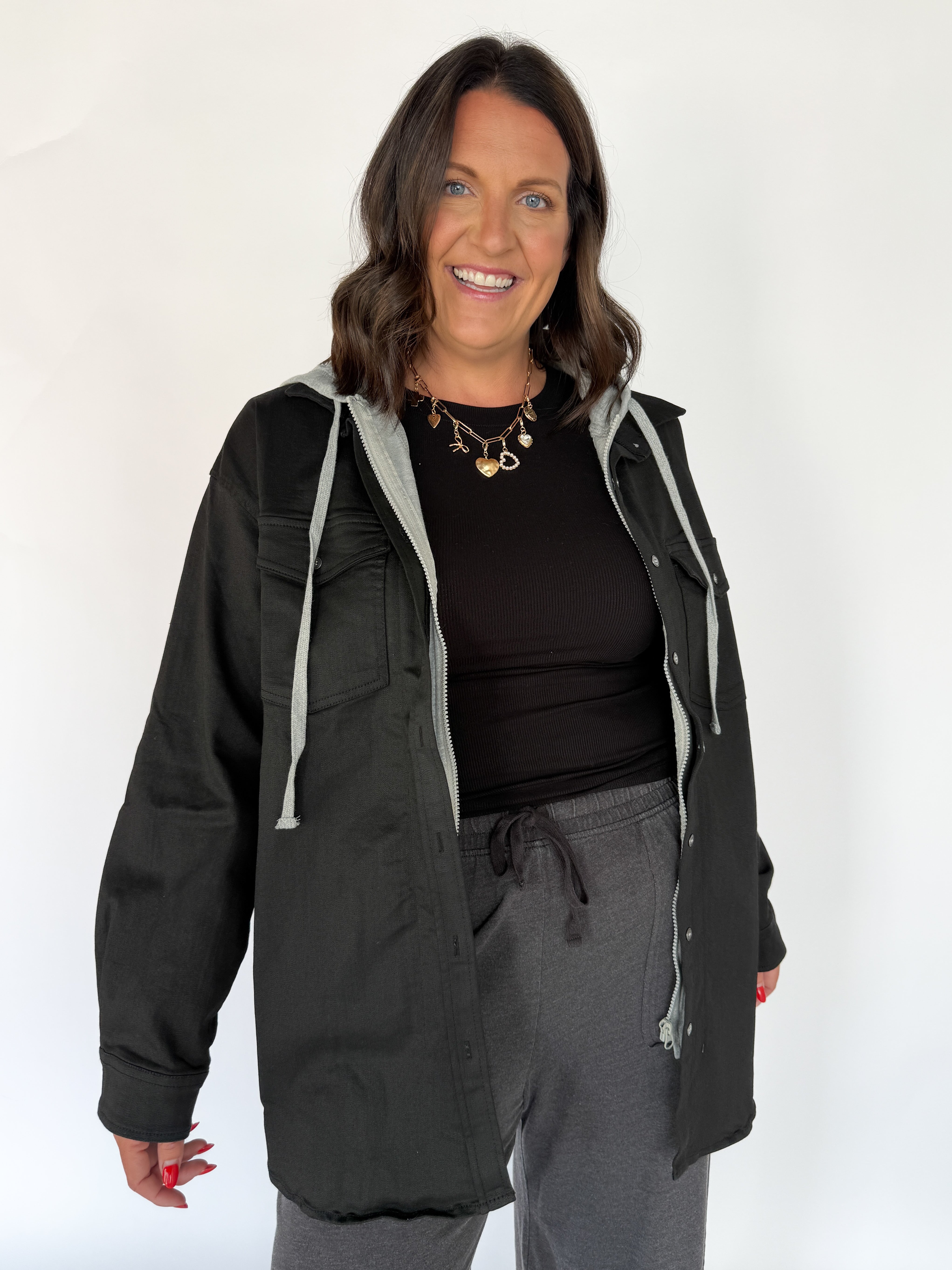 Denim Hoodie Jacket- Black - Ana Patricia Boutique