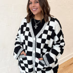 Checkered Sweater Cardigan- Blk/Wht - Ana Patricia Boutique