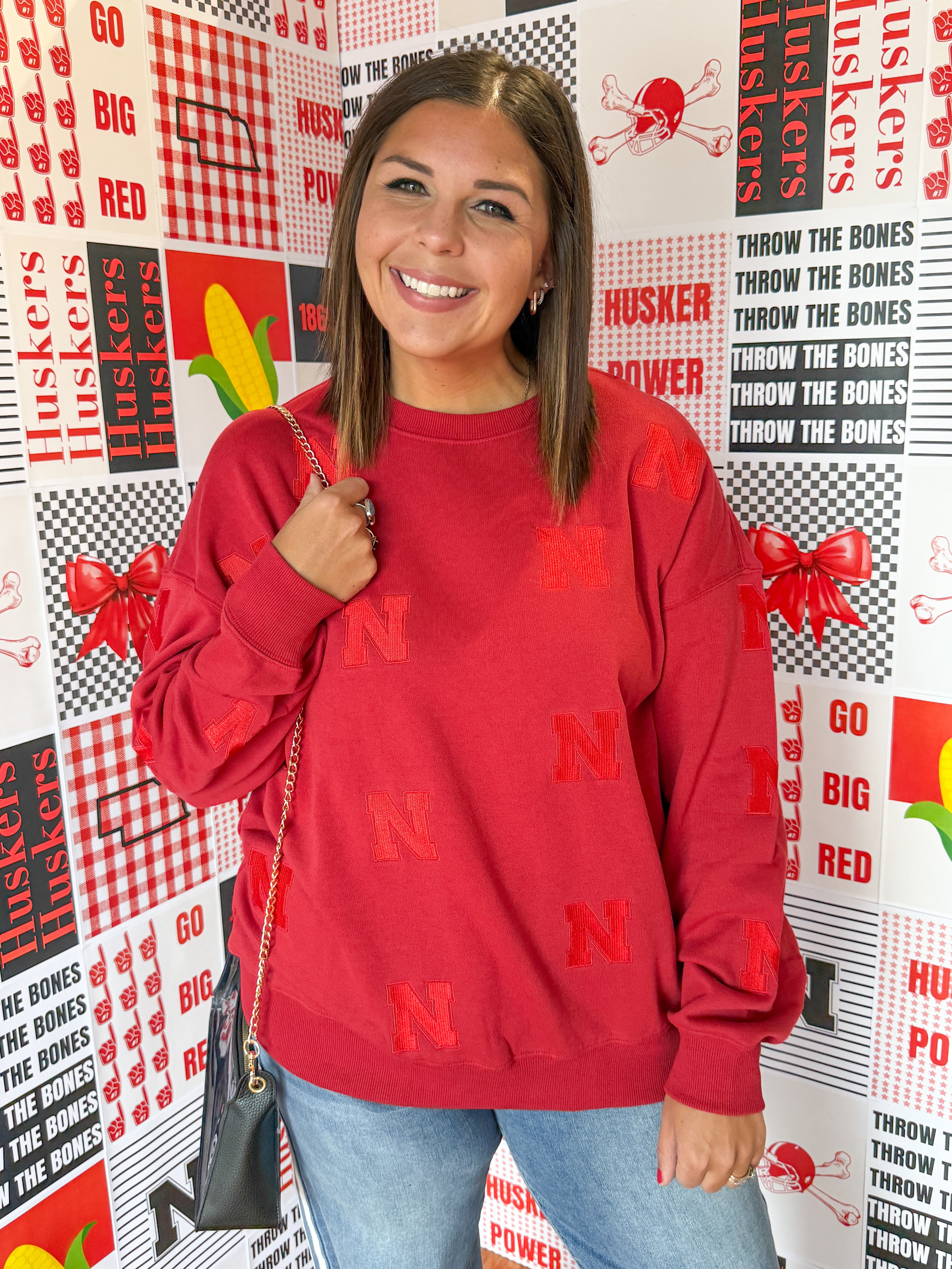 Nebraska Ritter Crewneck- Red - Ana Patricia Boutique