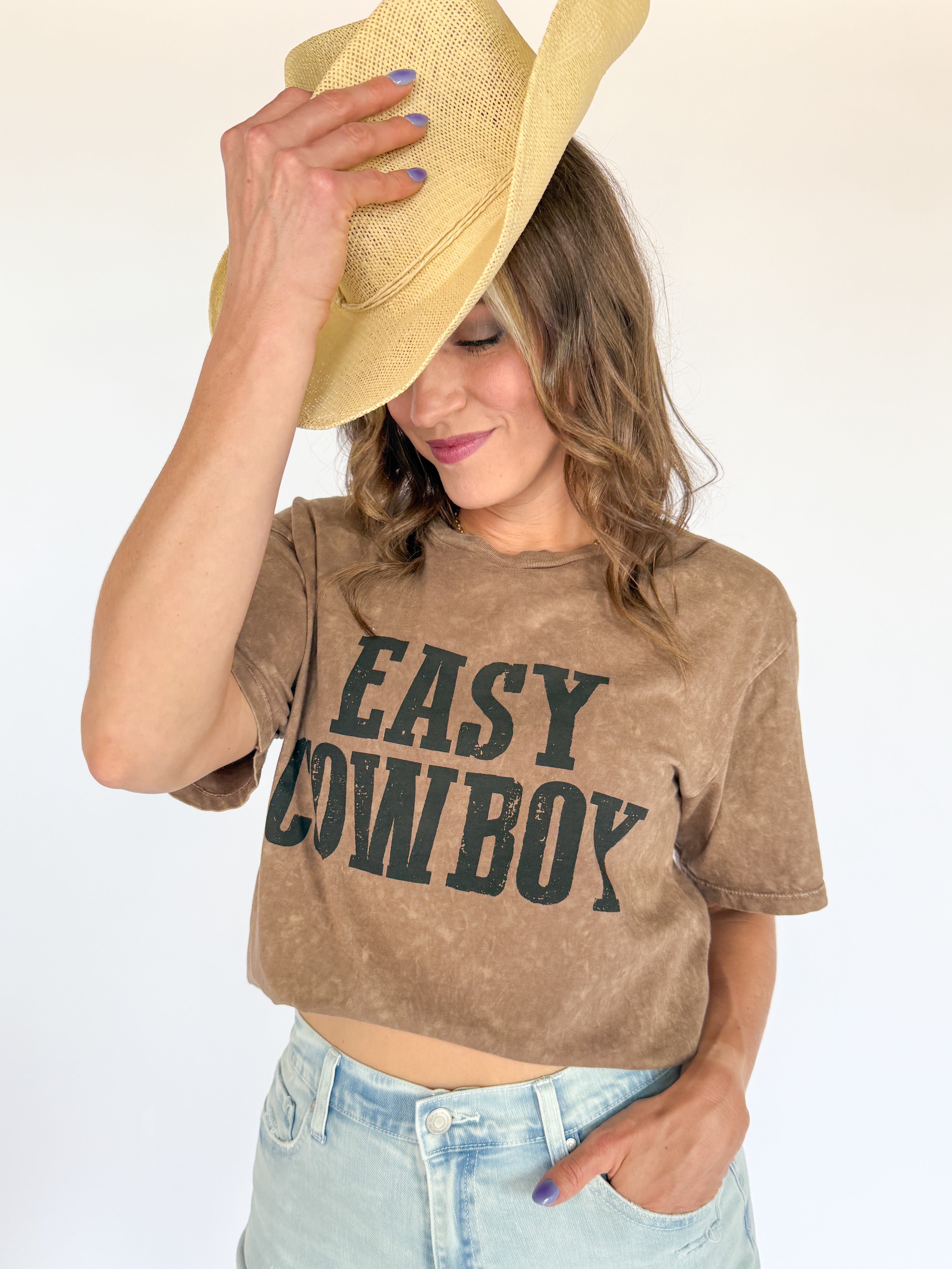 Easy Cowboy Graphic Tee- Mocha - Ana Patricia Boutique