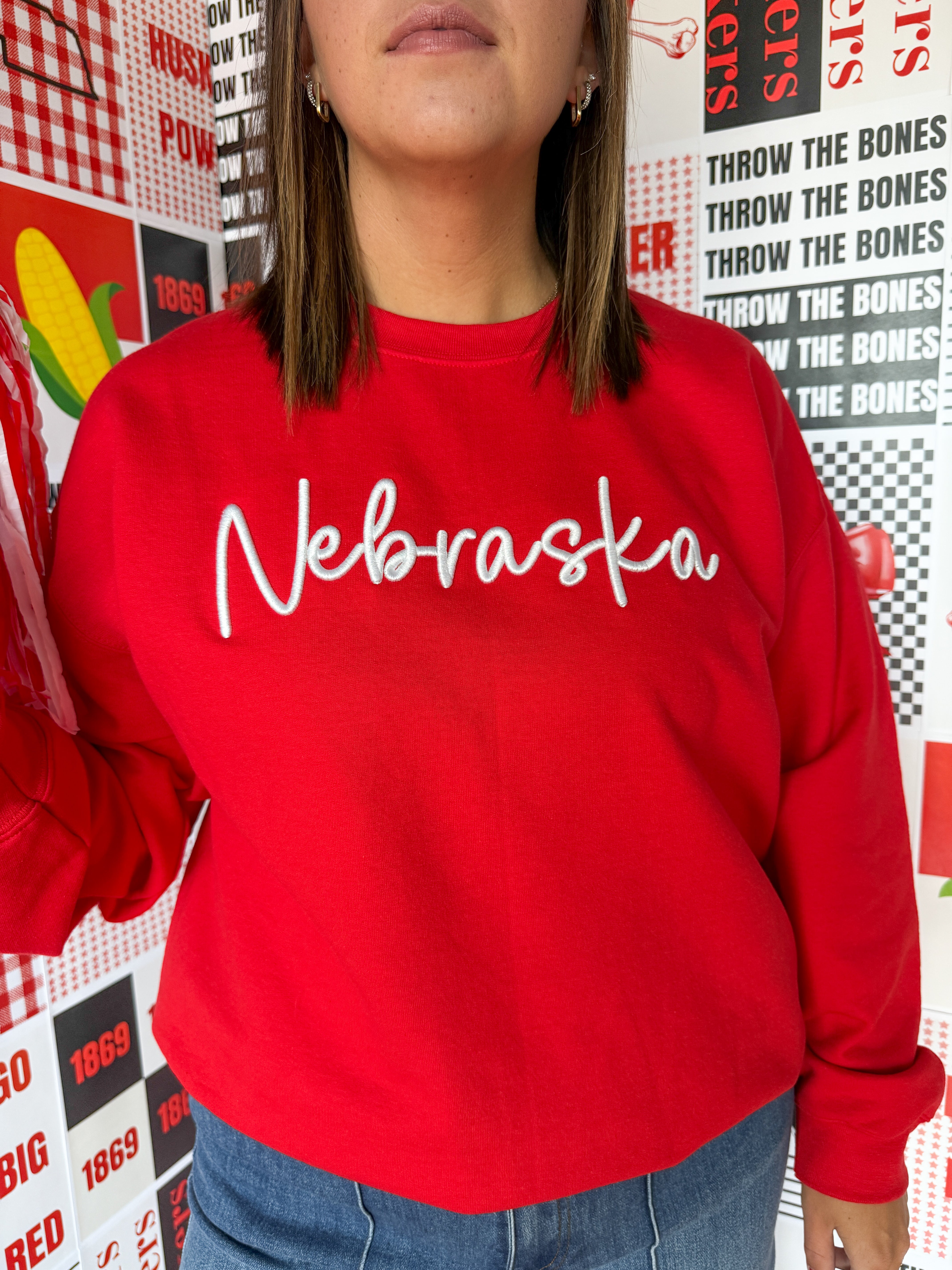 Nebraska 3D Crewneck- Red - Ana Patricia Boutique