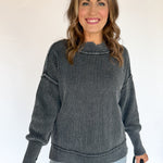 Washed Side Slit Sweater-Black - Ana Patricia Boutique