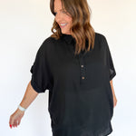 Half Button Down Top- Black - Ana Patricia Boutique