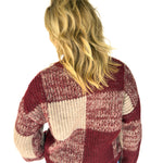 Plaid Crewneck Sweater- Burgundy - Ana Patricia Boutique
