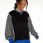 Stripe Sleeve Pullover-Blk/Blue - Ana Patricia Boutique