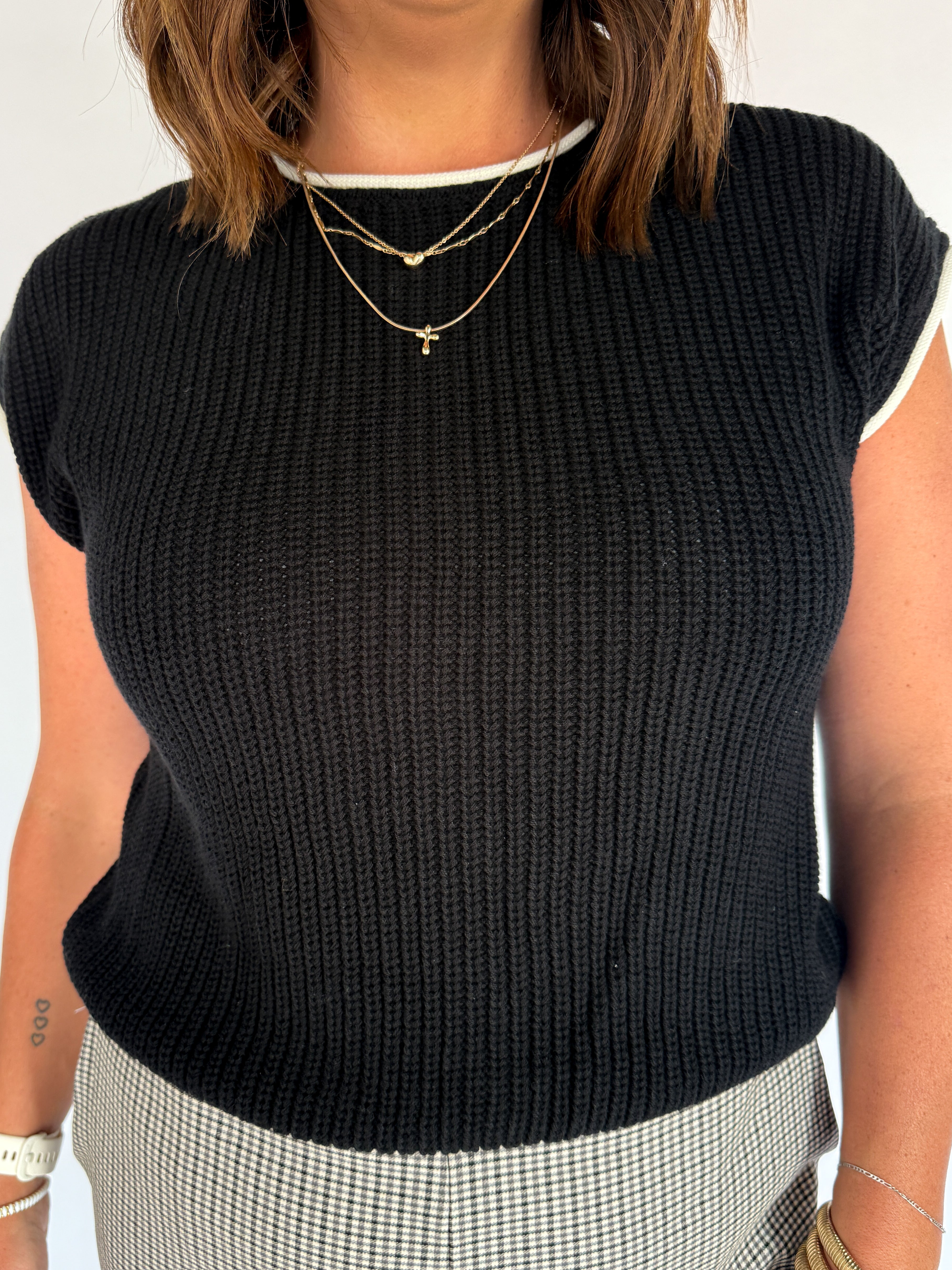 Contrast Trim Sweater Top- Black - Ana Patricia Boutique
