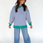 Stripe Comfy Pullover-Royal Blue/Cream - Ana Patricia Boutique