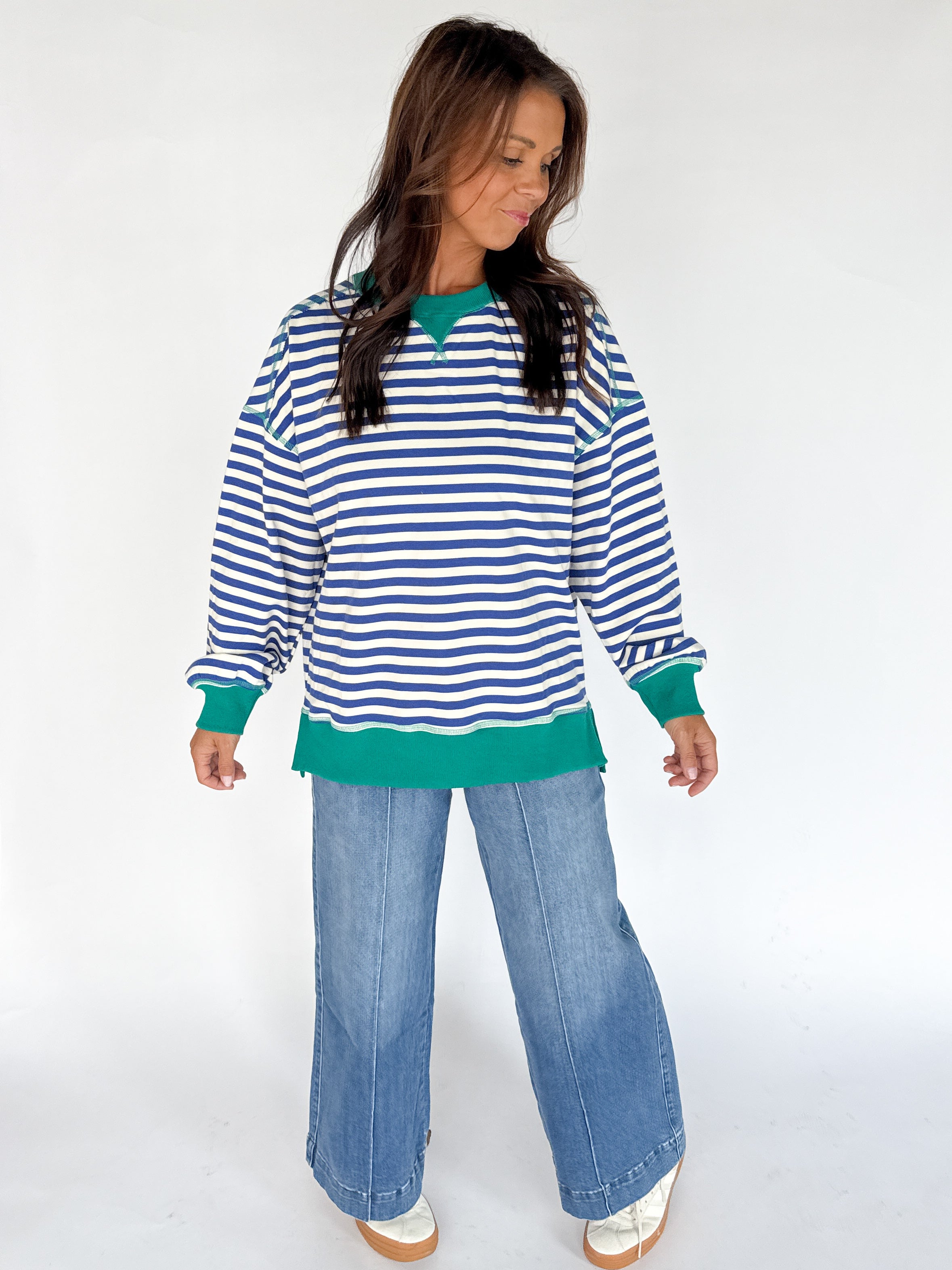 Stripe Comfy Pullover-Royal Blue/Cream - Ana Patricia Boutique