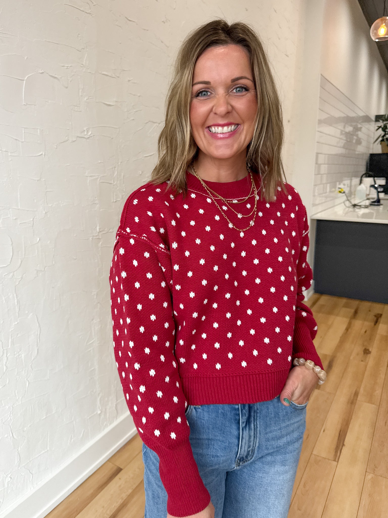 Polka Dot Sweater- Red - Ana Patricia Boutique