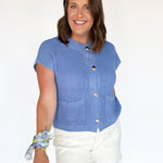 Lightweight Button Up Top- Blue - Ana Patricia Boutique