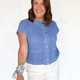 Lightweight Button Up Top- Blue - Ana Patricia Boutique