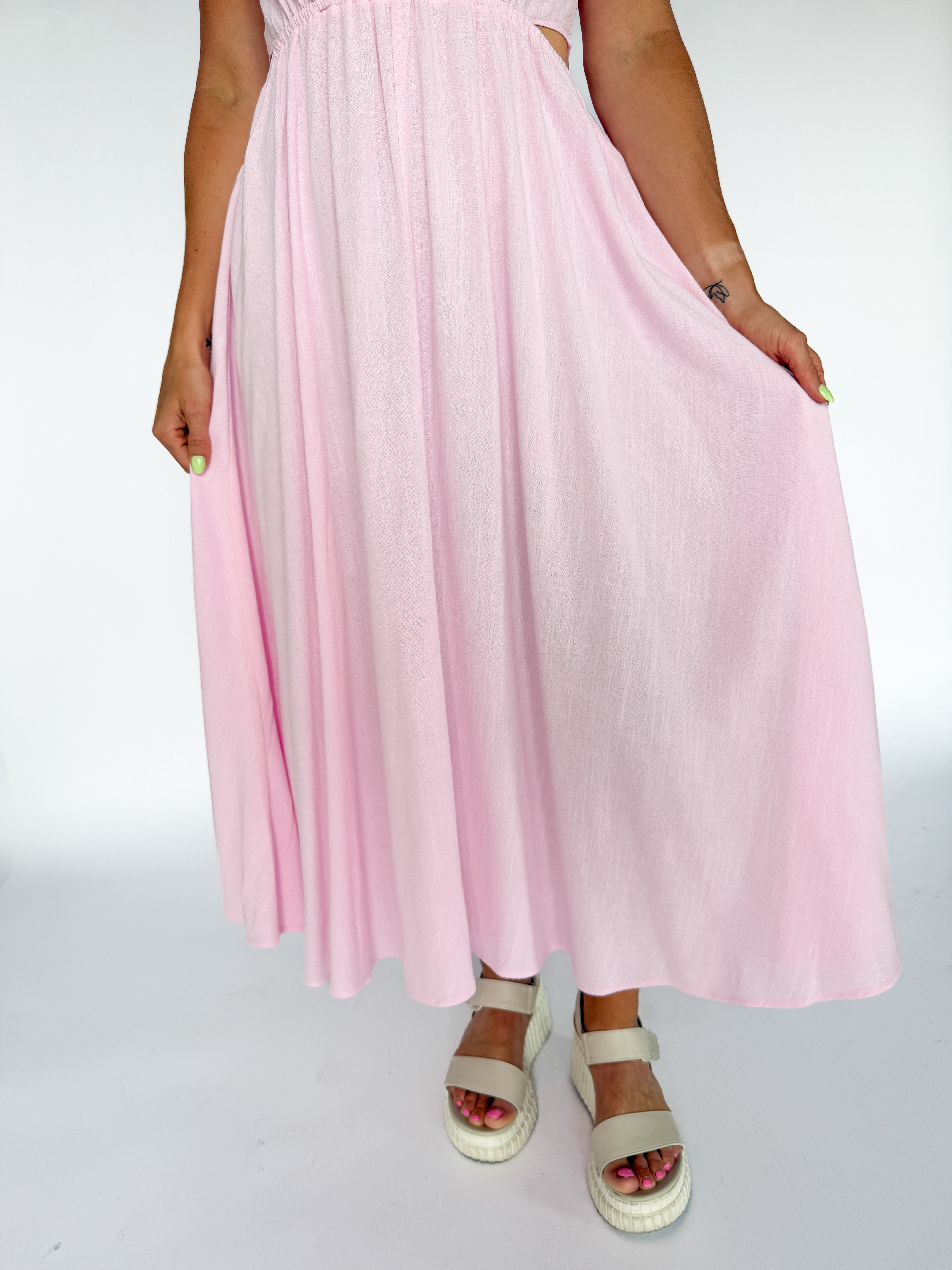 Cut Out Side Maxi Shirtdress- Pink - Ana Patricia Boutique