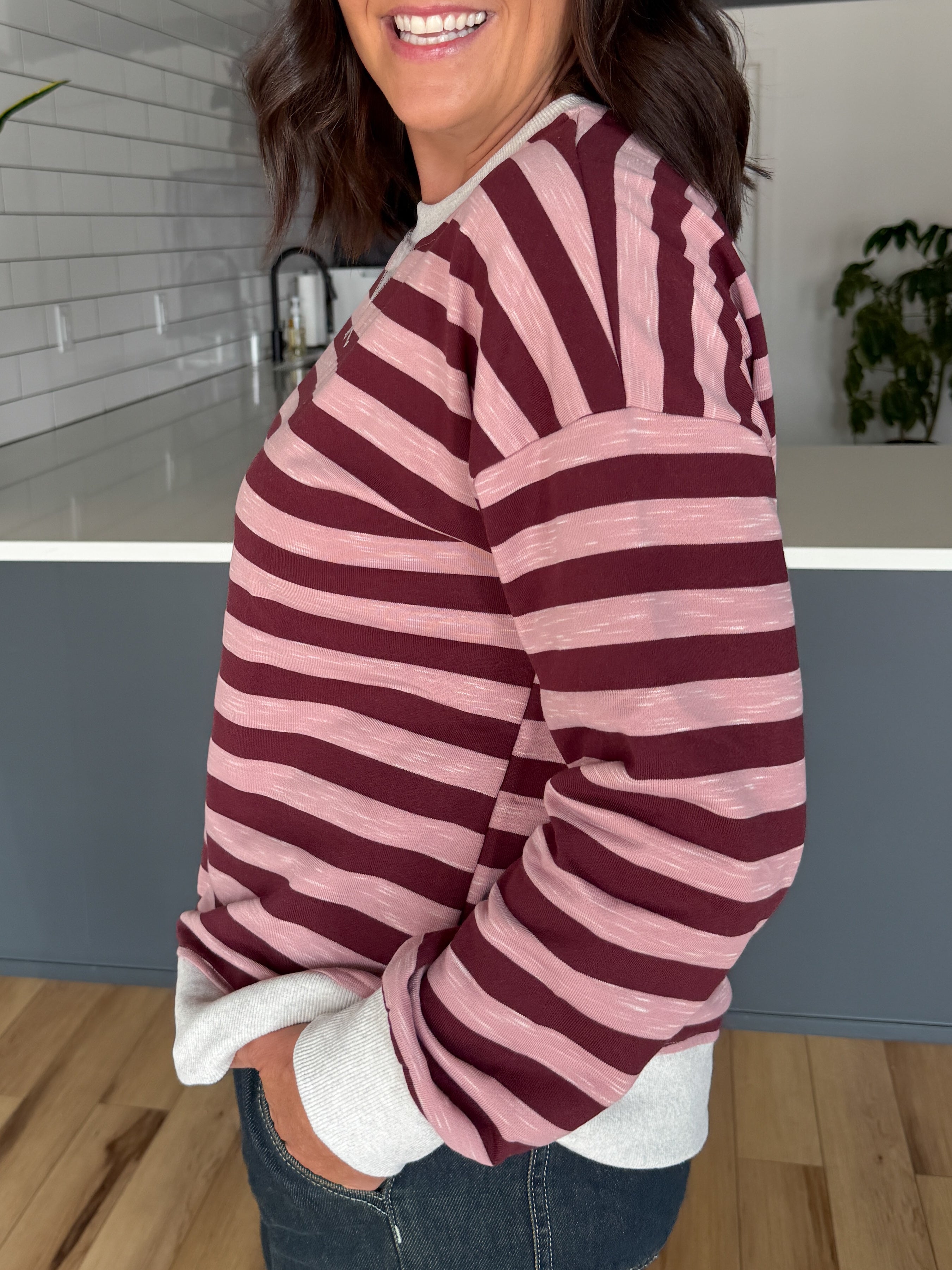 Color Contrast Pullover- Wine/Pink - Ana Patricia Boutique