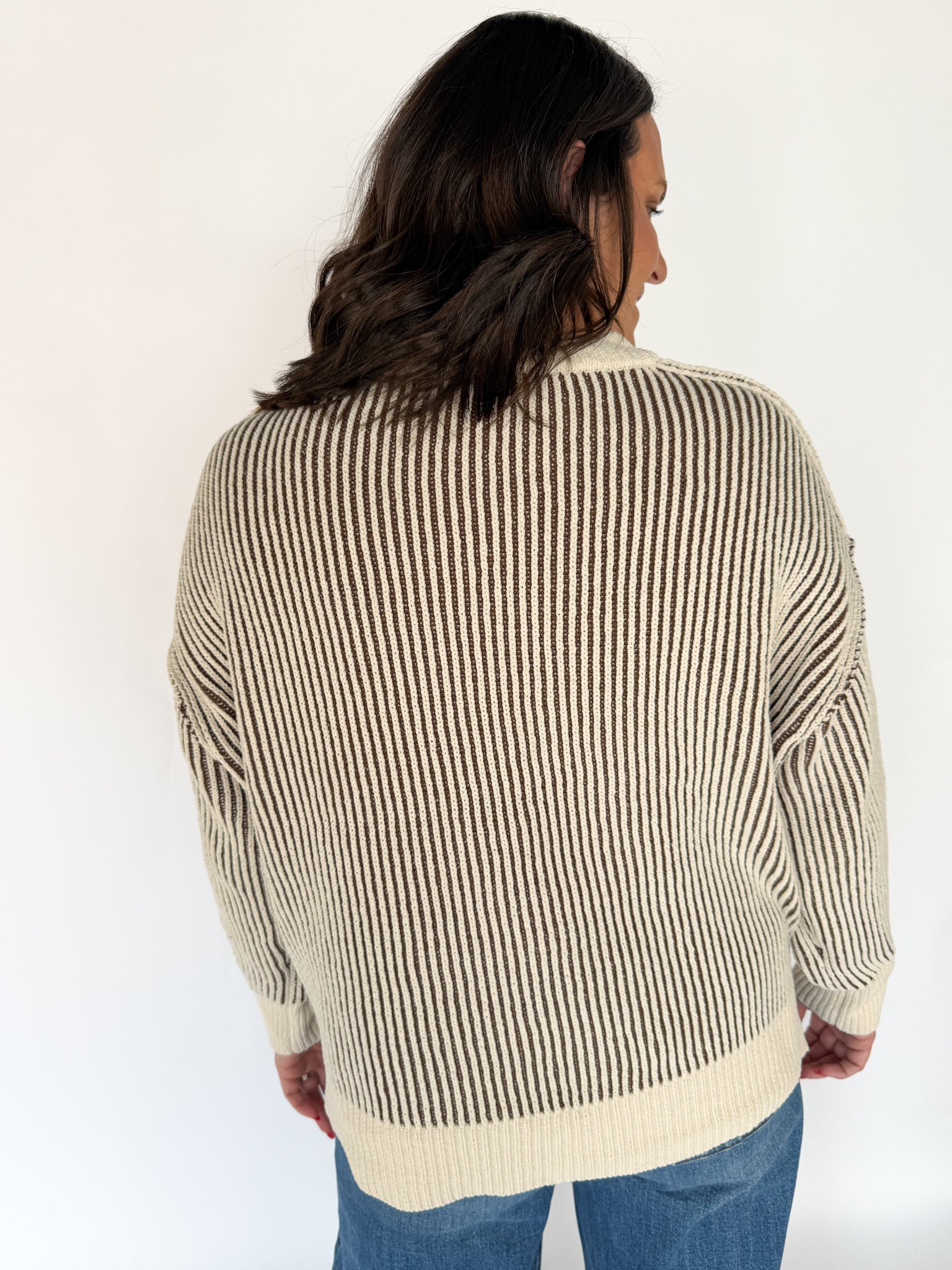 Two Tone Crewneck Sweater- Brown - Ana Patricia Boutique