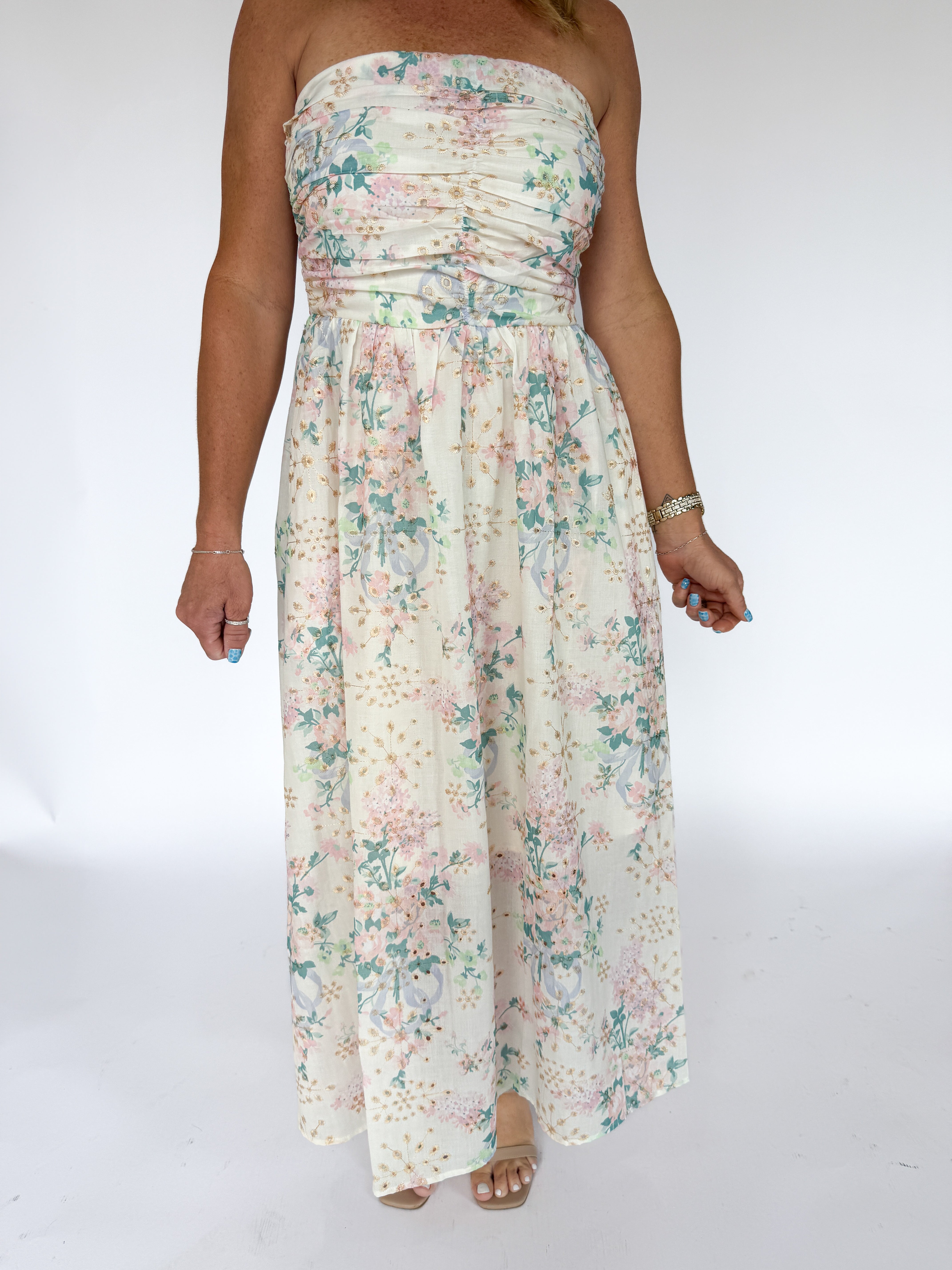 Strapless Floral Eyelet Dress - Ana Patricia Boutique