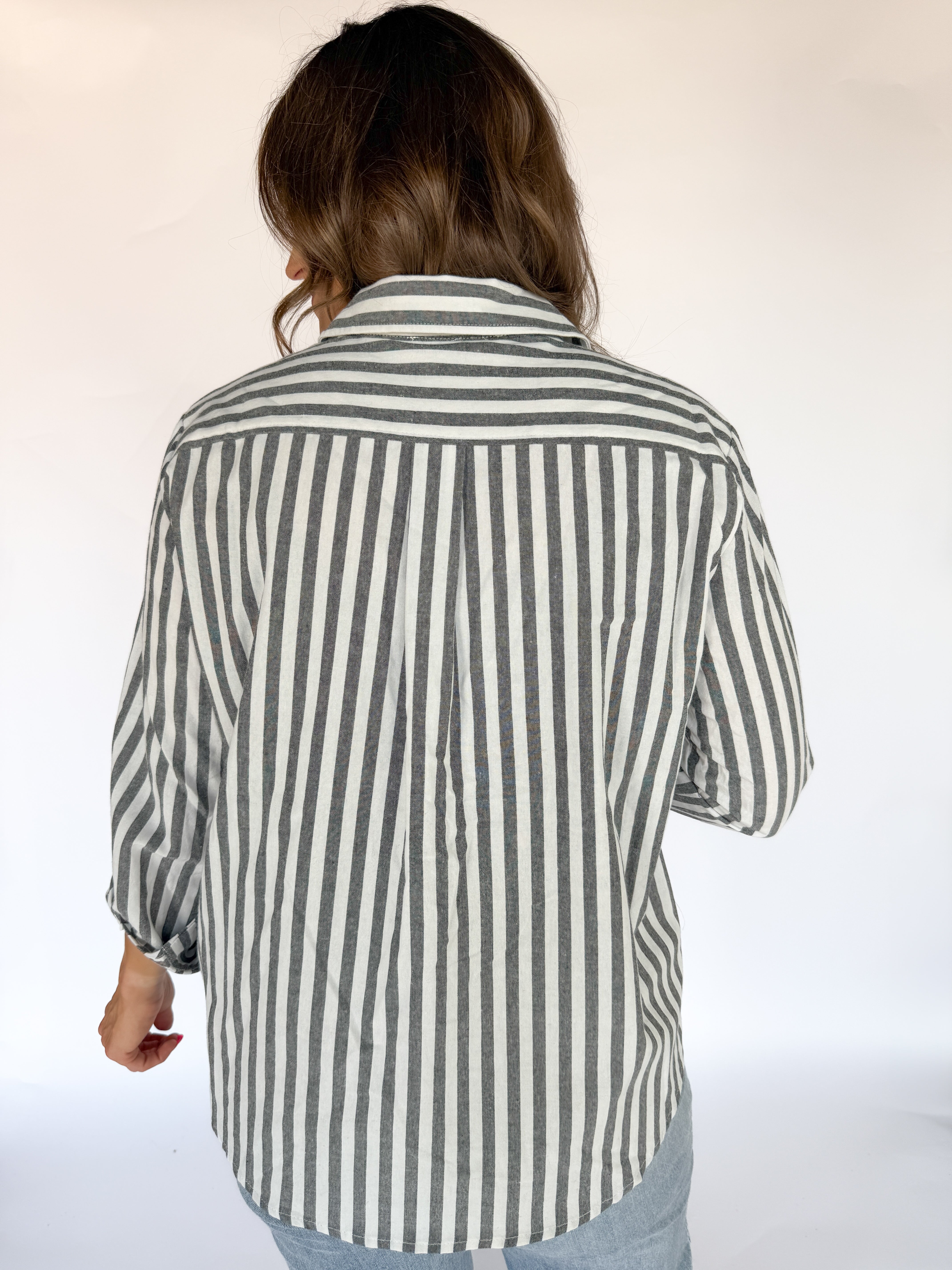 Stripe Button Down Top- Black - Ana Patricia Boutique