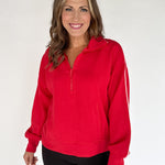 Scuba Piping Quarter Zip- Red/Cream - Ana Patricia Boutique