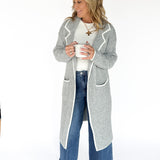 Lapel Collar Cardigan- Grey