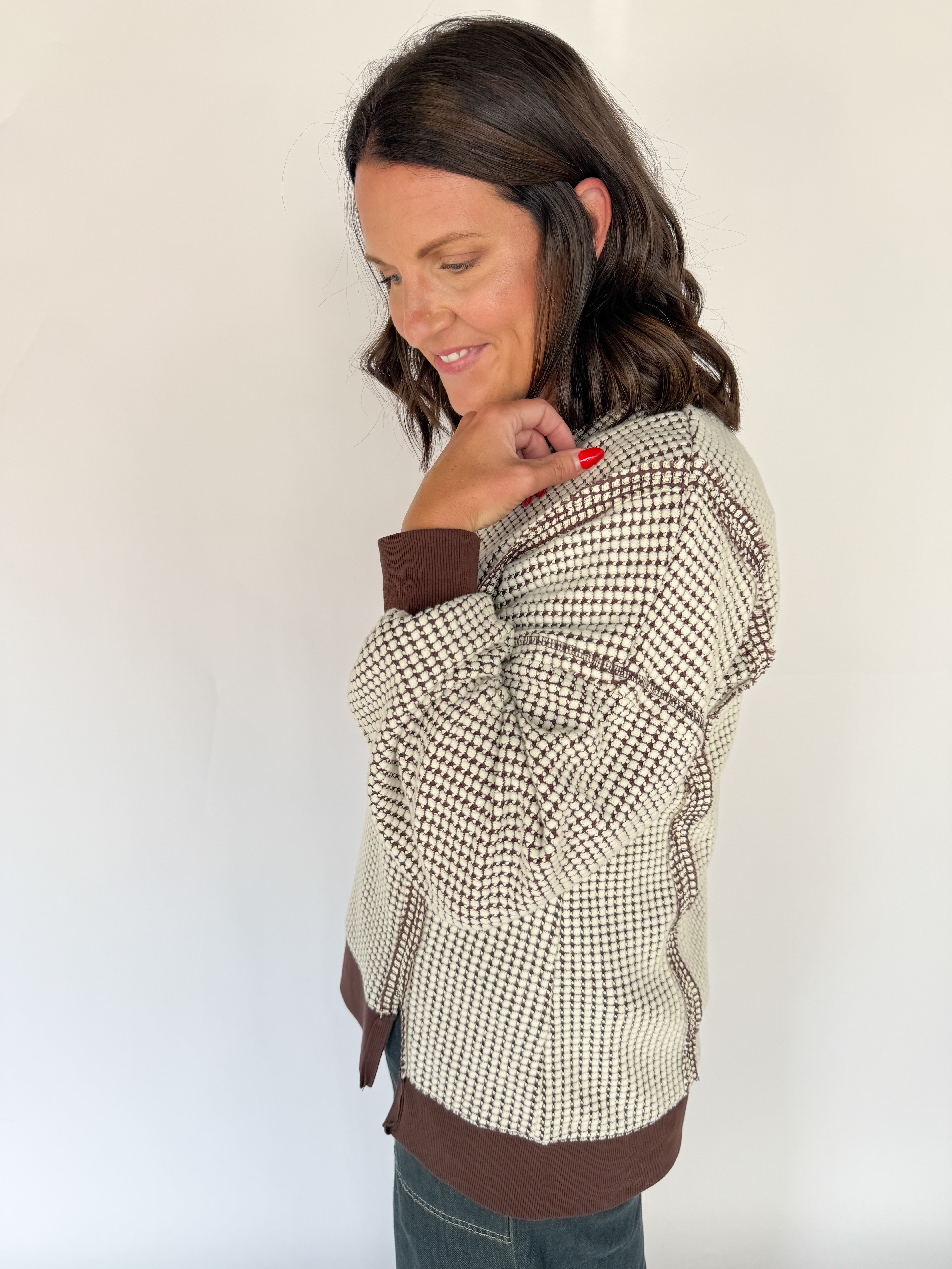 Oversized Waffleknit Pullover- Chocolate - Ana Patricia Boutique