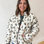 Floral Sherpa Jacket- Cream - Ana Patricia Boutique
