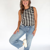 Scalloped Sweater Tank- Blk/White - Ana Patricia Boutique