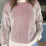 Two Tone Crewneck Sweater- Cabernet - Ana Patricia Boutique