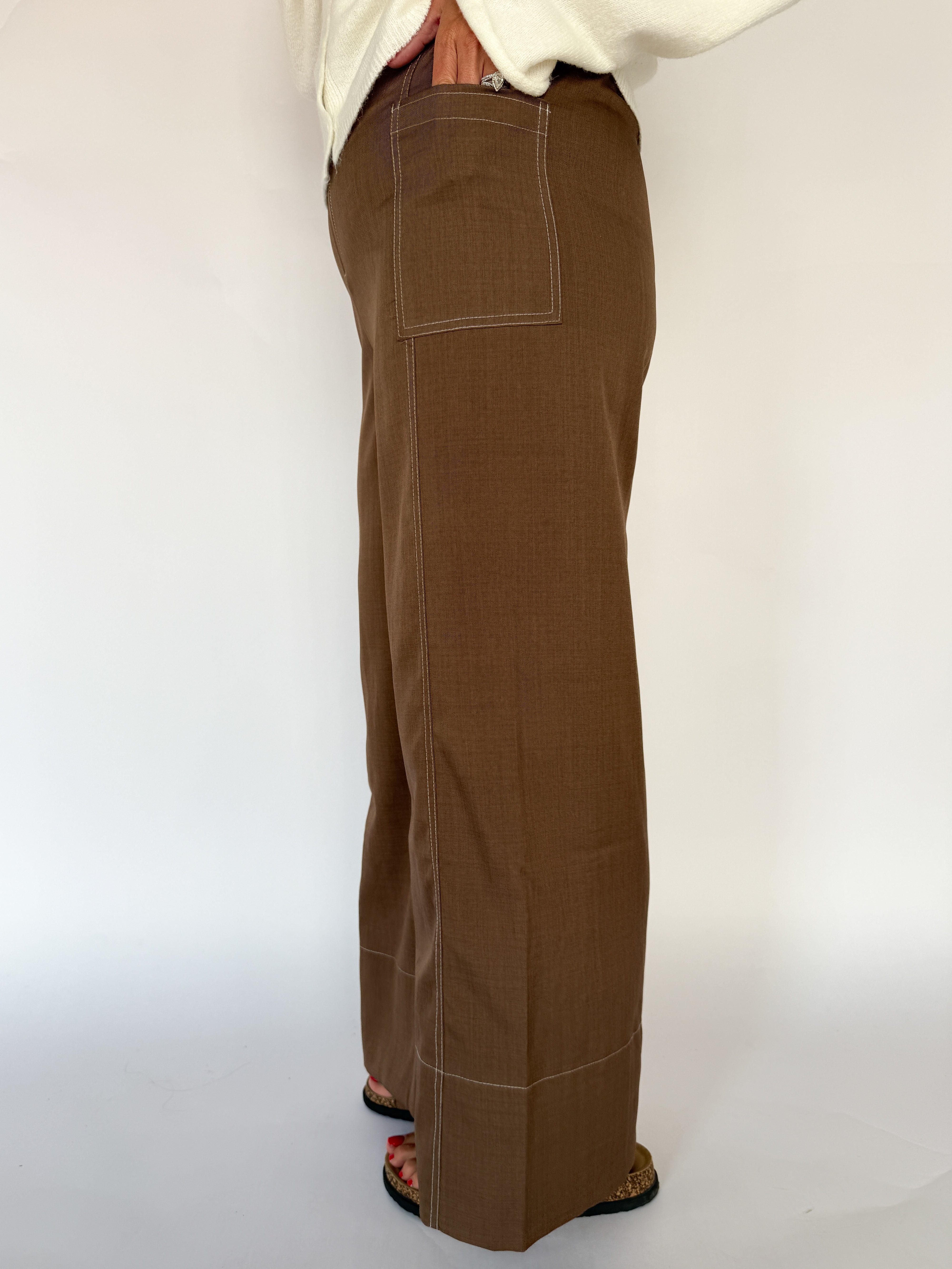 Wide Leg Pants-Brown - Ana Patricia Boutique
