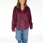 Corduroy Button Up Shirt- Cherry - Ana Patricia Boutique
