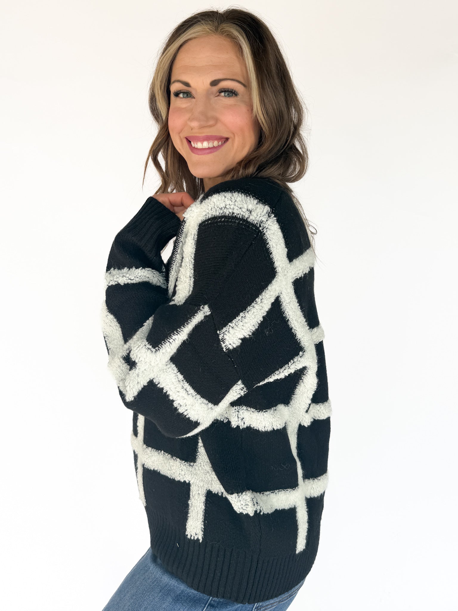 Black and White Check Sweater - Ana Patricia Boutique