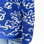 Boucle Floral Knit Sweater- Royal Blue - Ana Patricia Boutique