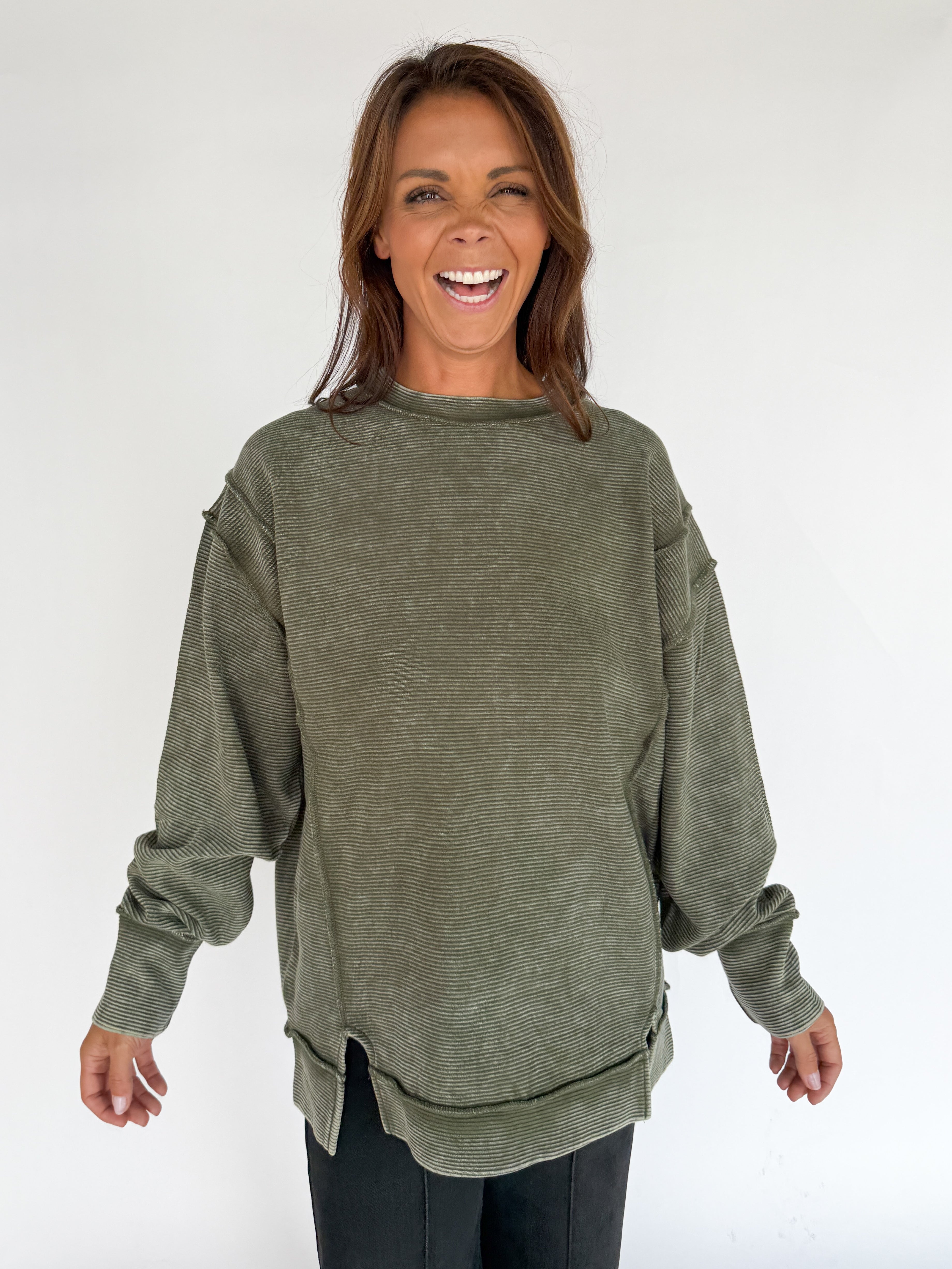 Double Ribbed Pullover- Olive - Ana Patricia Boutique