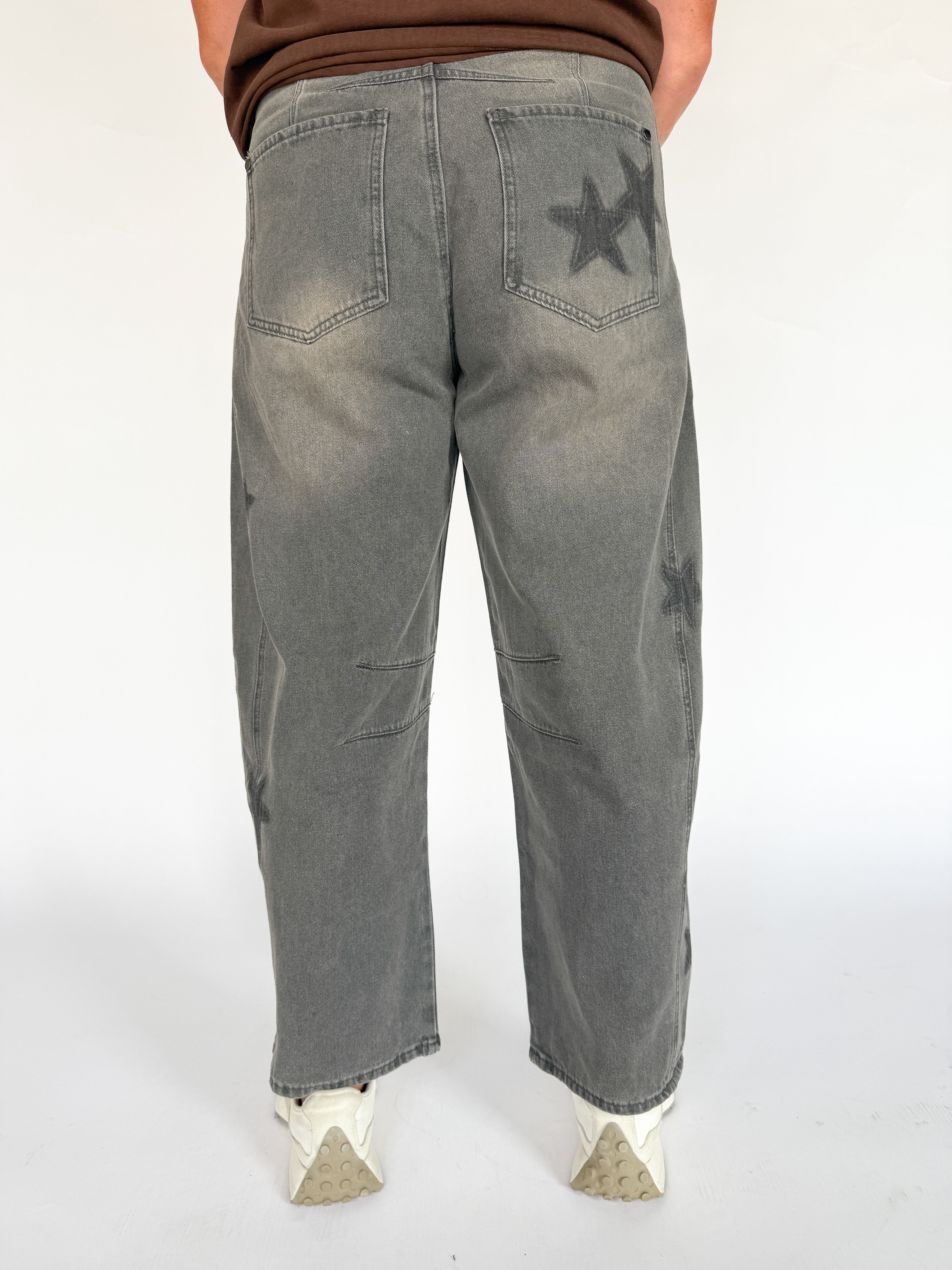 Star Printed Barrel Jeans- Charcoal - Ana Patricia Boutique