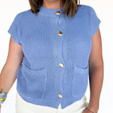 Lightweight Button Up Top- Blue - Ana Patricia Boutique